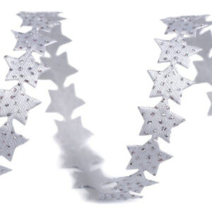 510447 Szatén szalag csillaggal és glitterrel (fehér) 22,5m/vég
